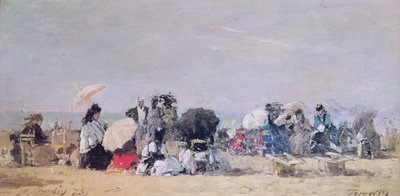 Strandscène, Trouville, 1873 door Eugene Louis Boudin